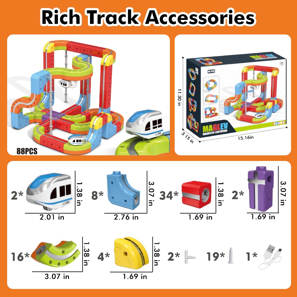 OURSHE Electric 2 Trains Set Tracks – Magnetic Rails & 3D Infinity Cubes (2 Pack)