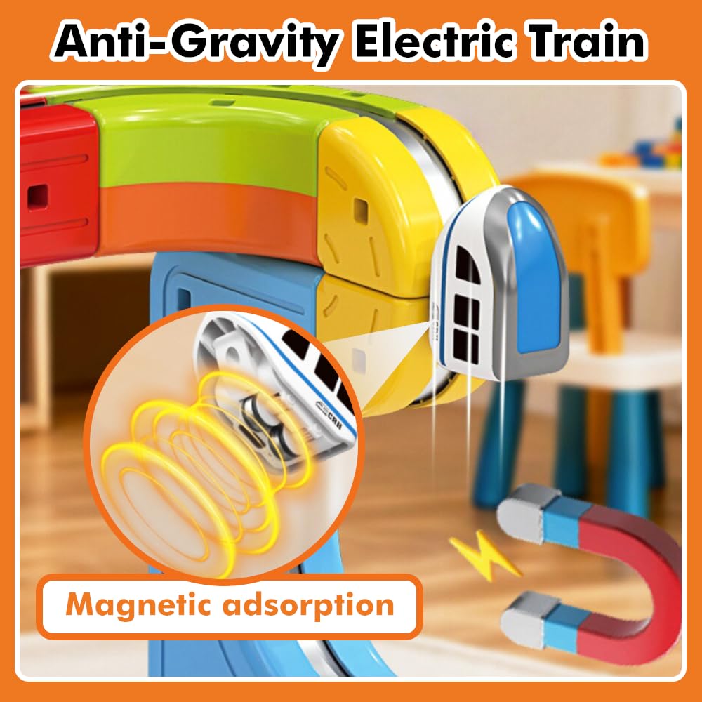 OURSHE Electric 2 Trains Set Tracks – Magnetic Rails & 3D Infinity Cubes (2 Pack)