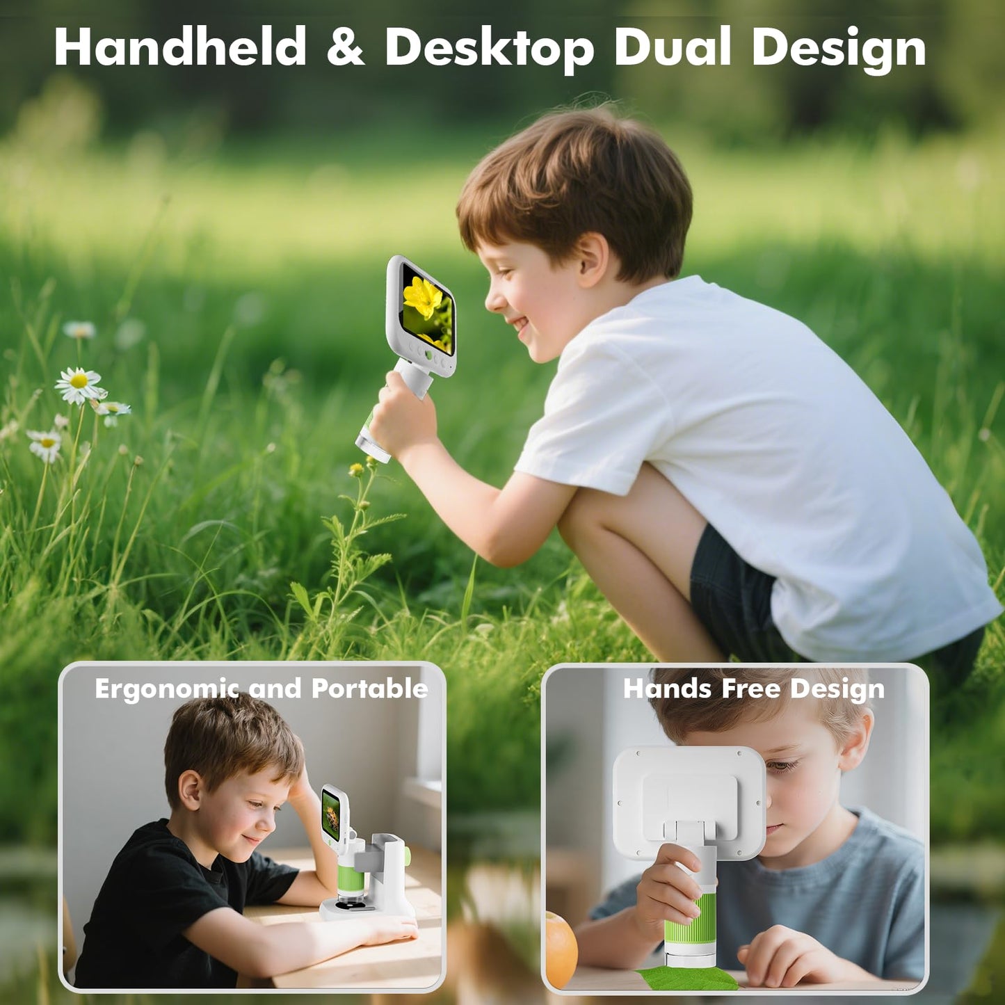 OUTACT 1000X Digital Microscope for Kids – 1080p, 4.3'' HD Handheld, 8 LED, 8GB Card | STEM Educational Toy