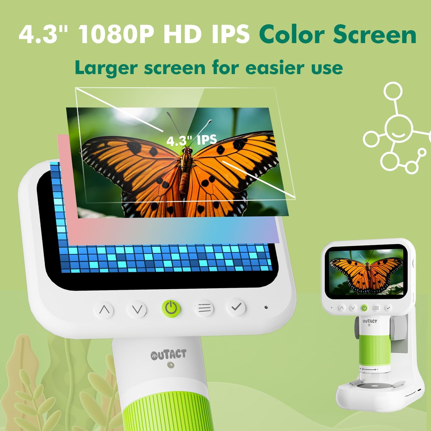 OUTACT 1000X Digital Microscope for Kids – 1080p, 4.3'' HD Handheld, 8 LED, 8GB Card | STEM Educational Toy