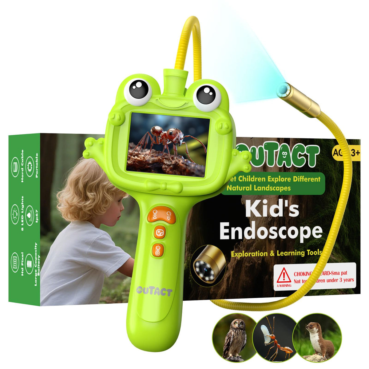OUTACT Kids Endoscope – 2.4-inch Display, 1m Tube, IP67, STEM Outdoor Explorer