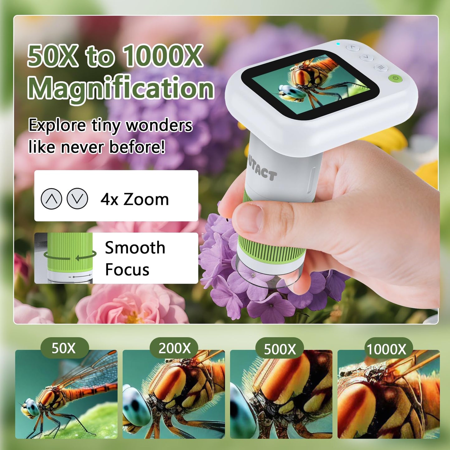 OUTACT Microscope for Kids – 1000X 2-in-1 Desktop & Handheld, 1080P HD, 8 LED
