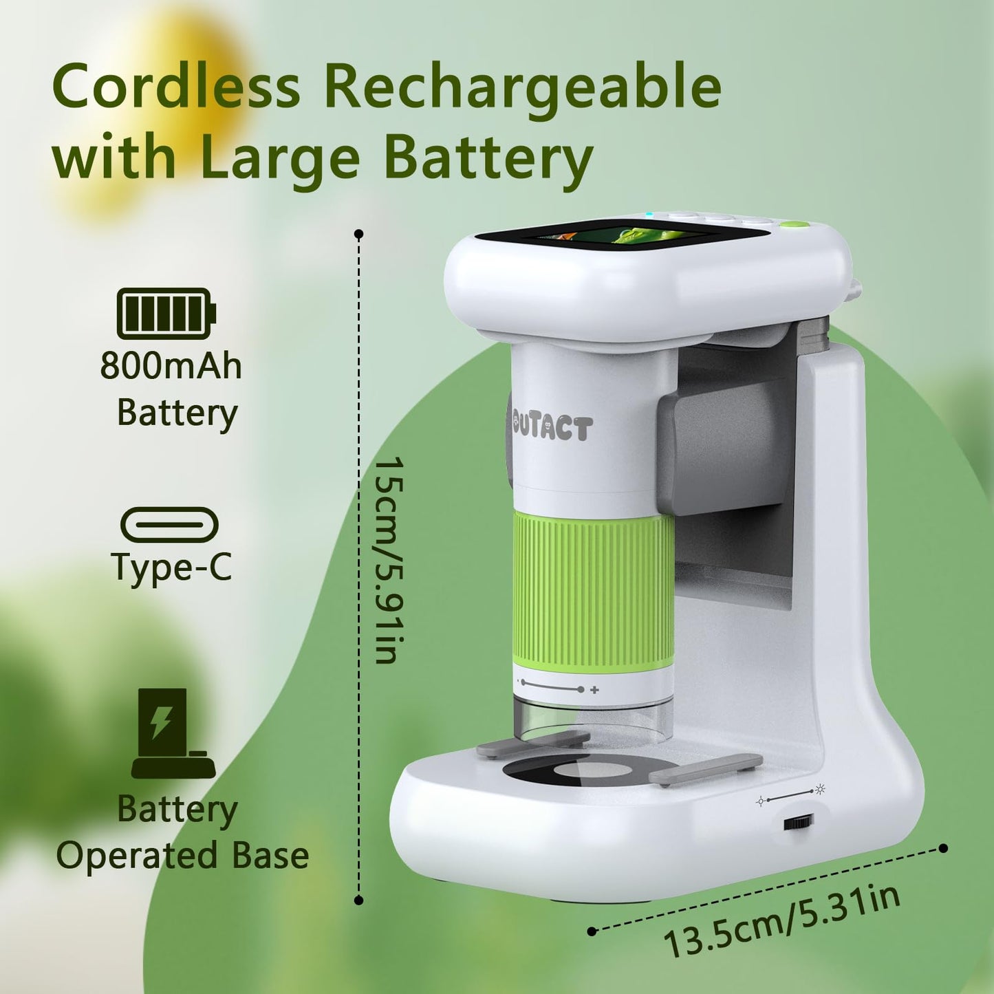OUTACT Microscope for Kids – 1000X 2-in-1 Desktop & Handheld, 1080P HD, 8 LED