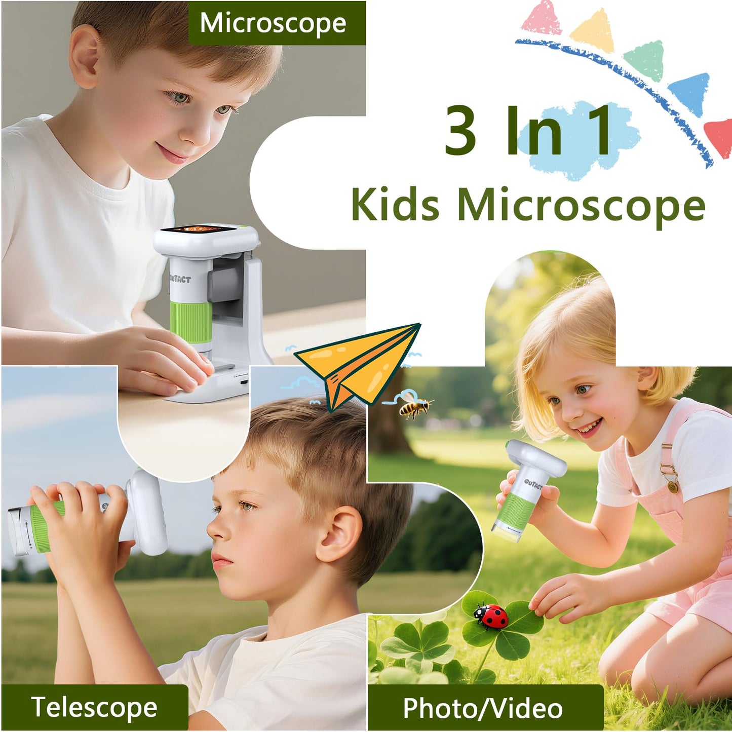 OUTACT Microscope for Kids – 1000X 2-in-1 Desktop & Handheld, 1080P HD, 8 LED