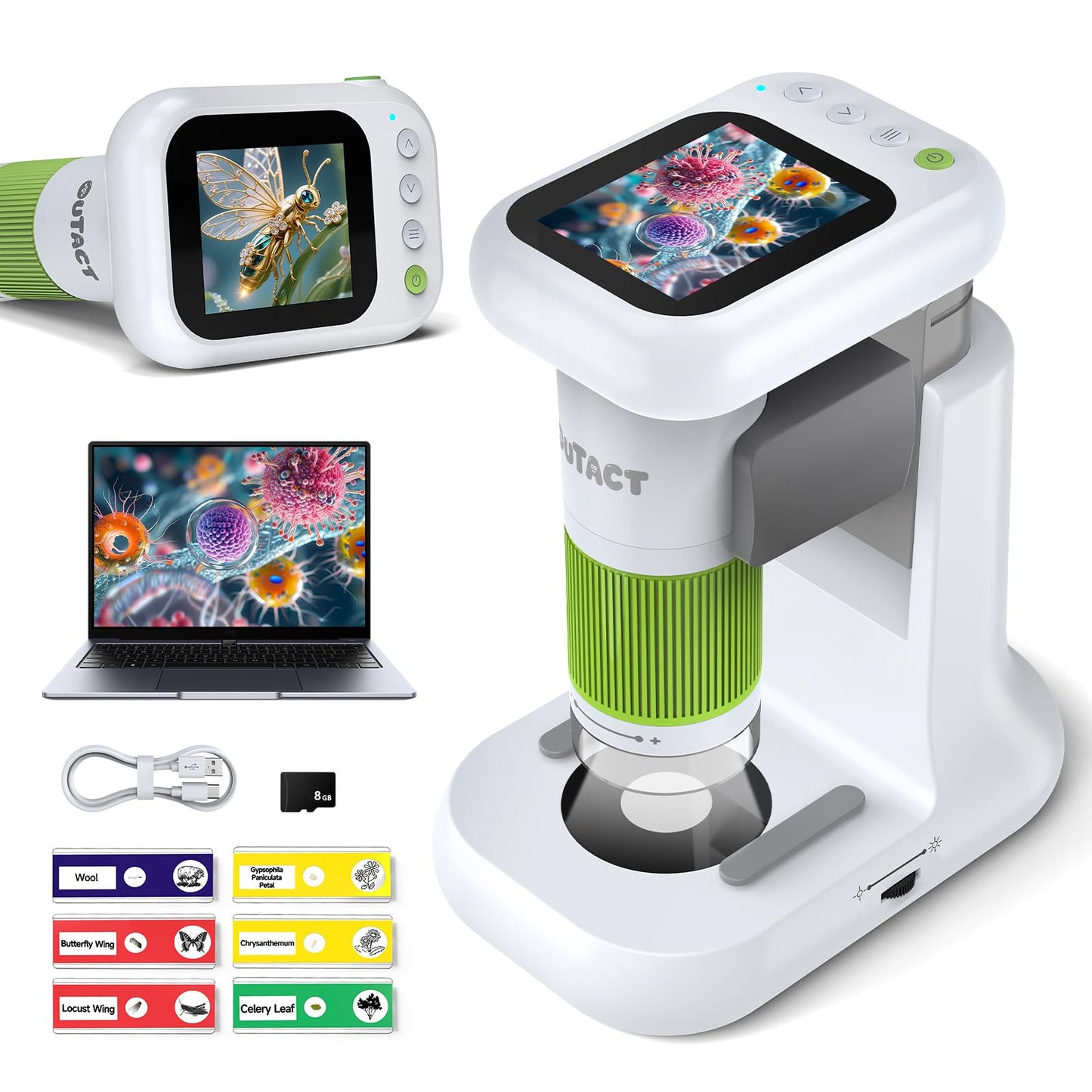 OUTACT Microscope for Kids – 1000X 2-in-1 Desktop & Handheld, 1080P HD, 8 LED