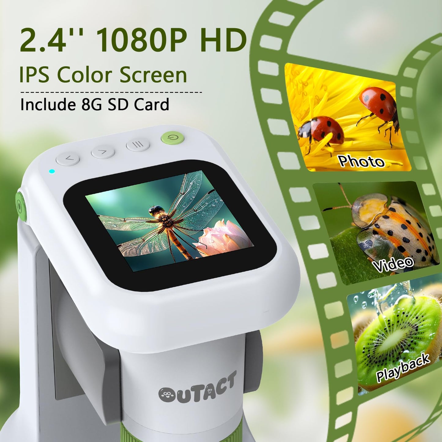 OUTACT Microscope for Kids – 1000X 2-in-1 Desktop & Handheld, 1080P HD, 8 LED