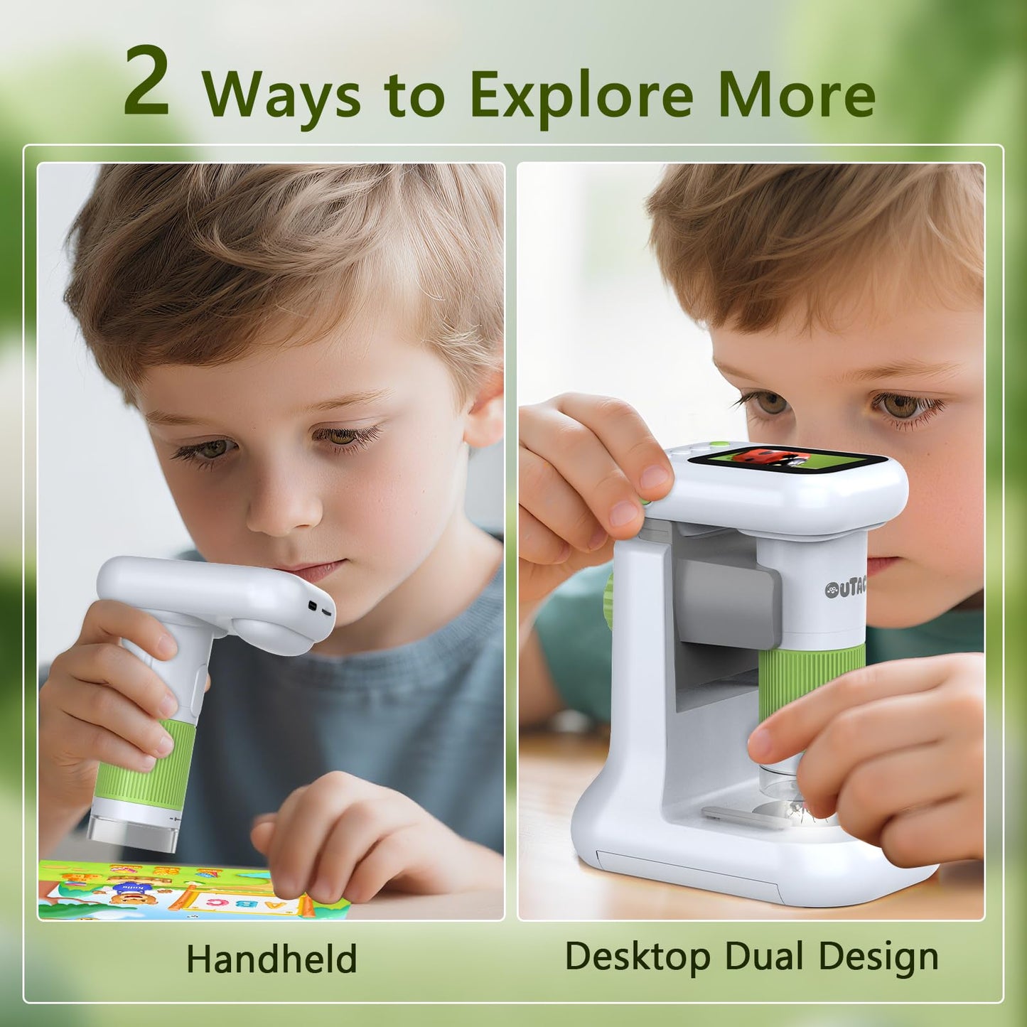 OUTACT Microscope for Kids – 1000X 2-in-1 Desktop & Handheld, 1080P HD, 8 LED