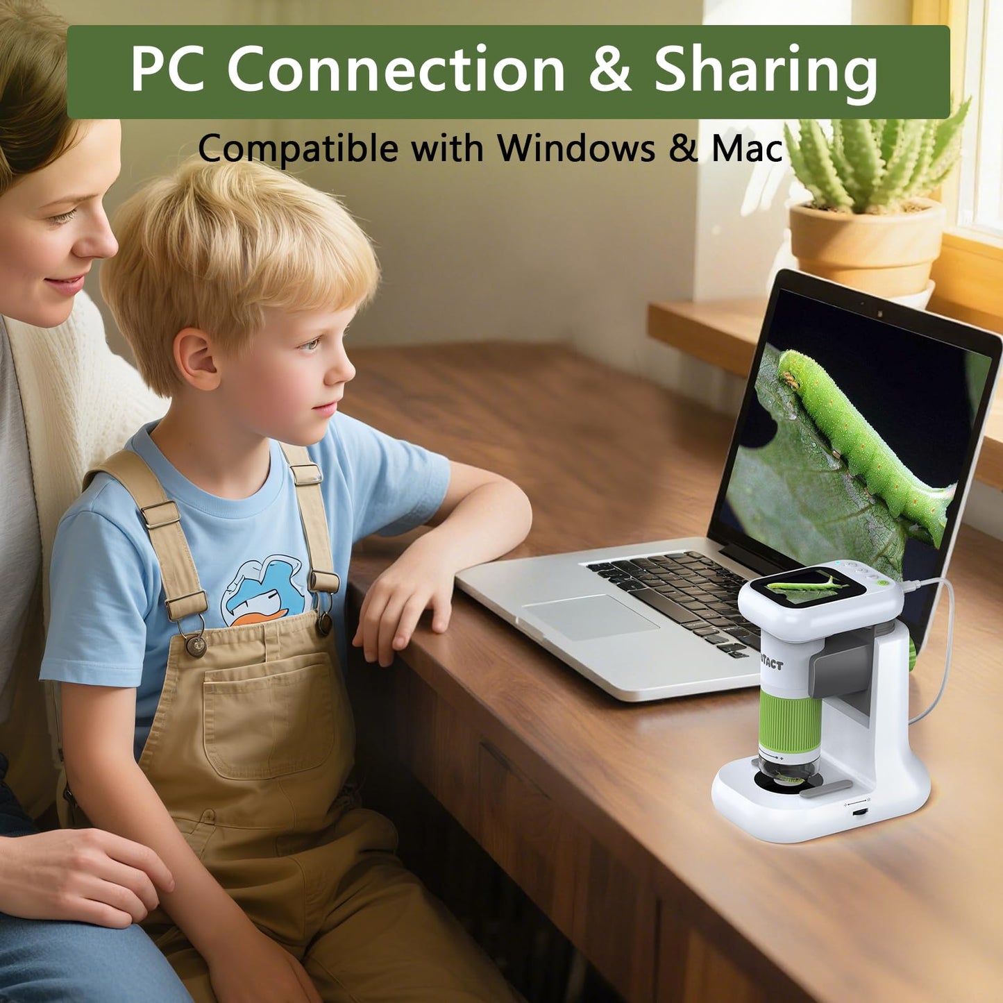 OUTACT Microscope for Kids – 1000X 2-in-1 Desktop & Handheld, 1080P HD, 8 LED