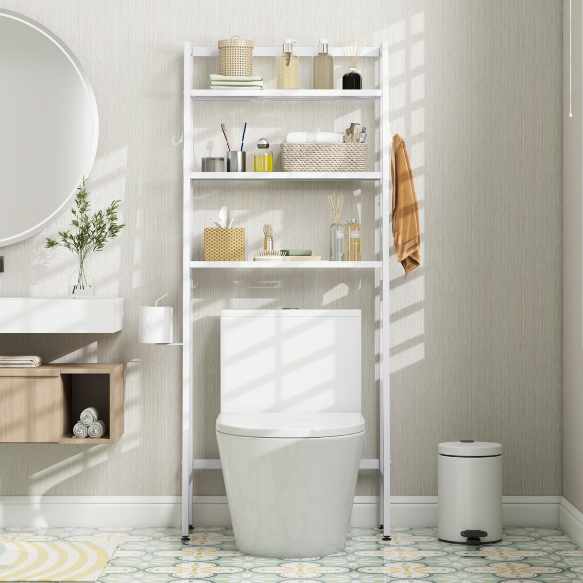 Over The Toilet Storage Shelf with Adjustable Adjustable Bottom Bar-Black