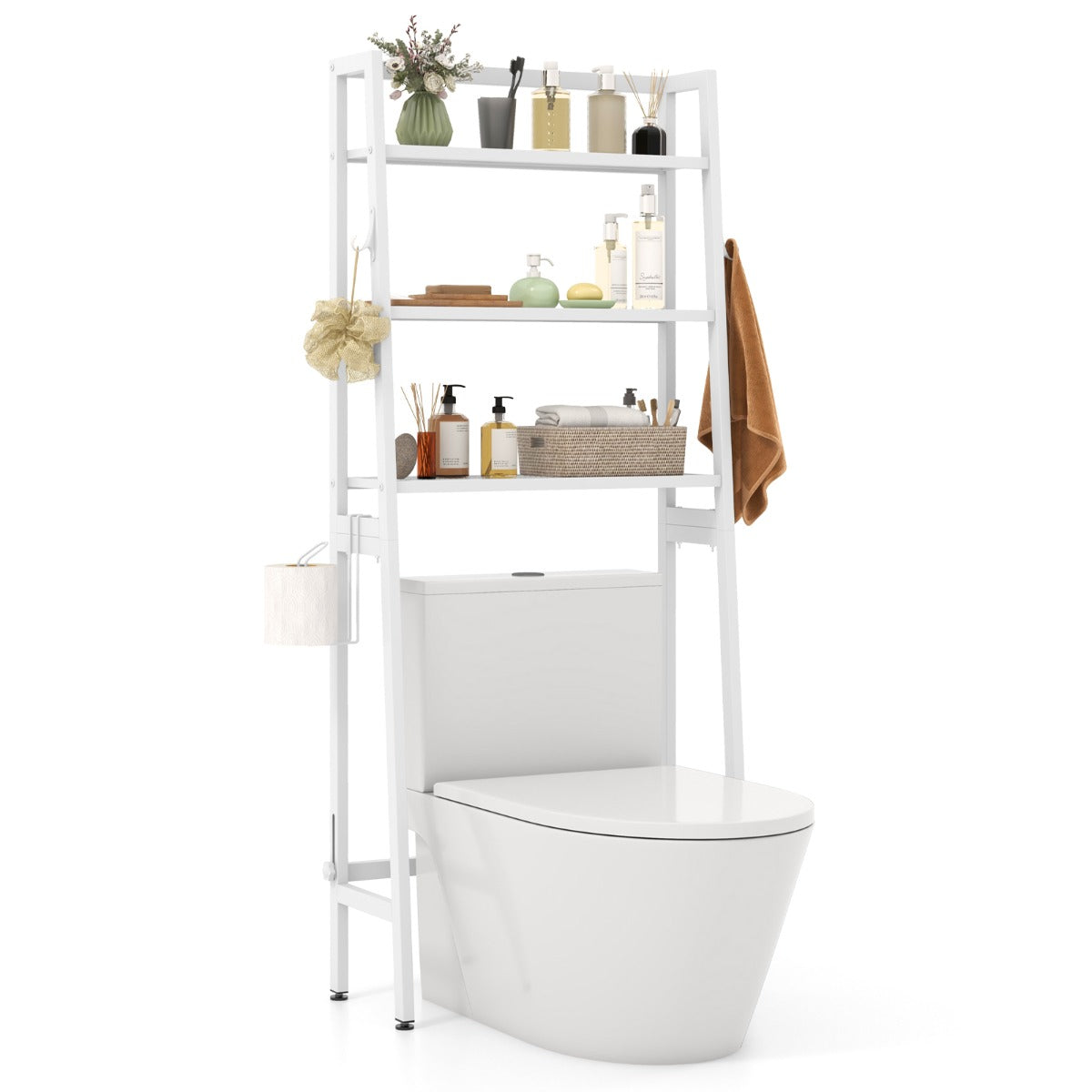 Over The Toilet Storage Shelf with Adjustable Adjustable Bottom Bar-Black