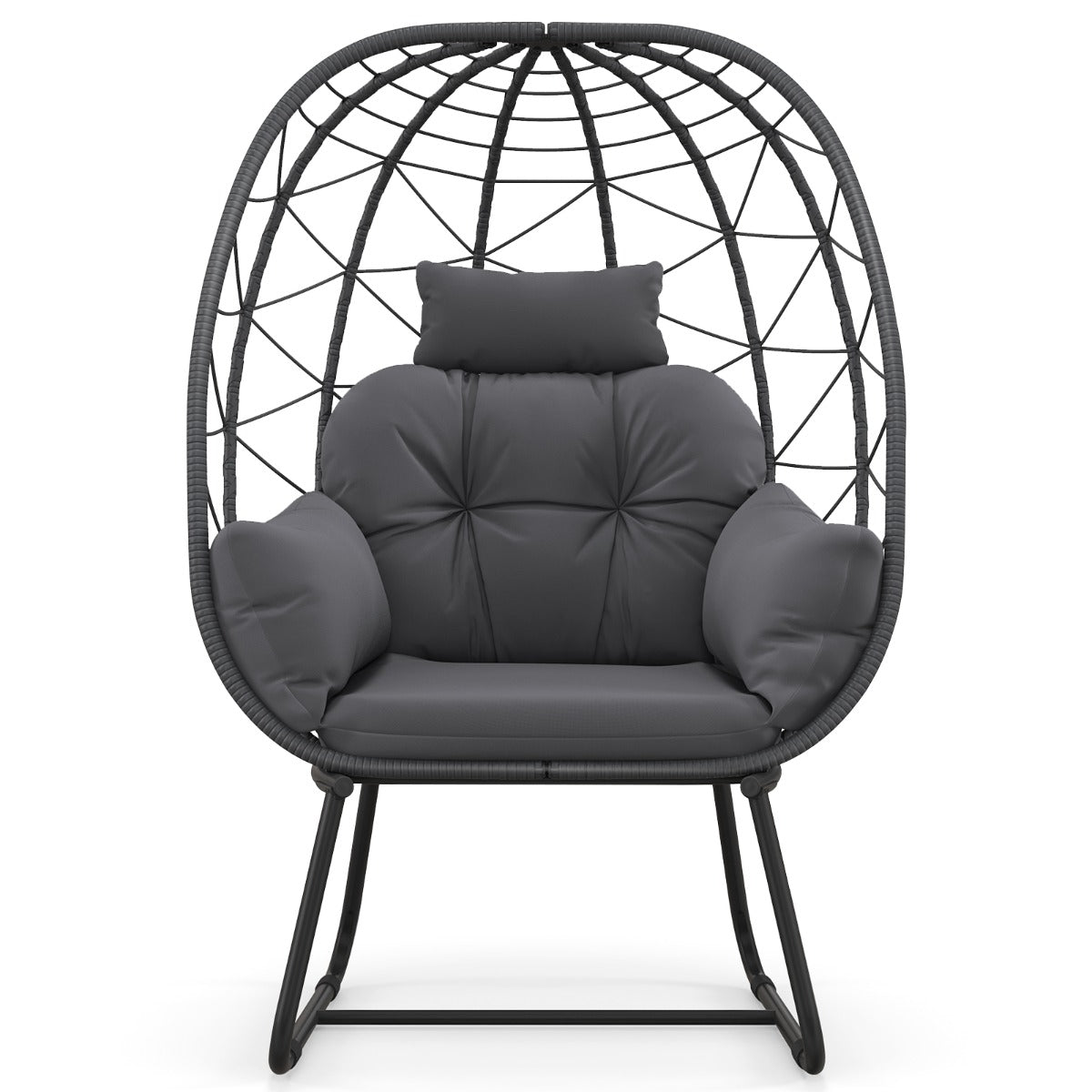 Indoor Outdoor Lounge Chair with Comfy Cushions and Sturdy Metal Frame-Beige