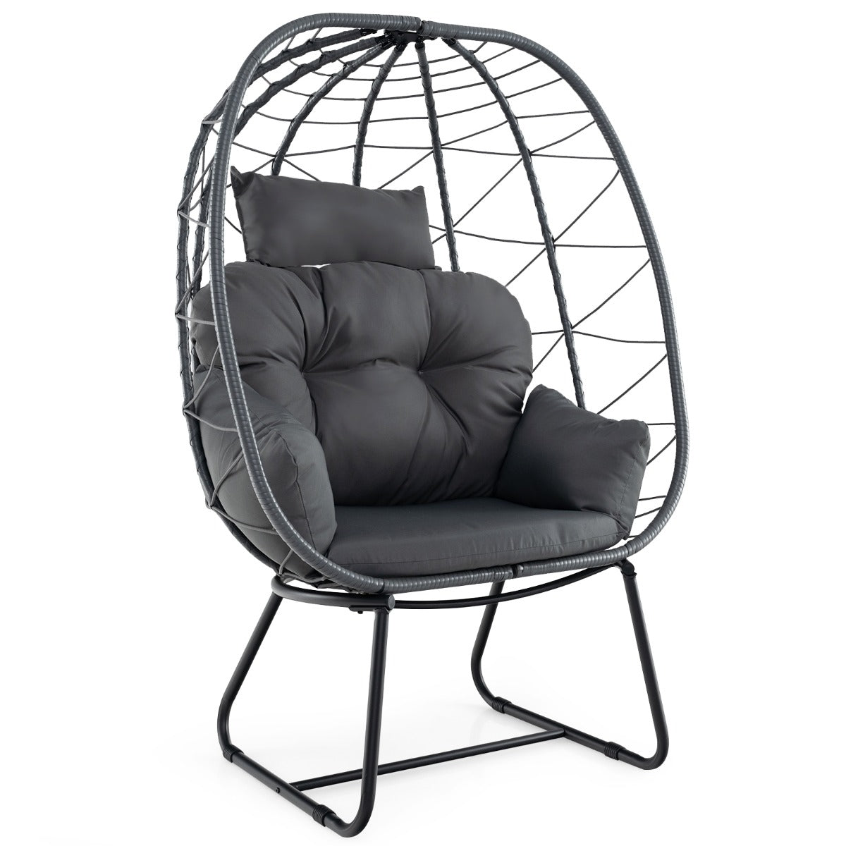 Indoor Outdoor Lounge Chair with Comfy Cushions and Sturdy Metal Frame-Beige