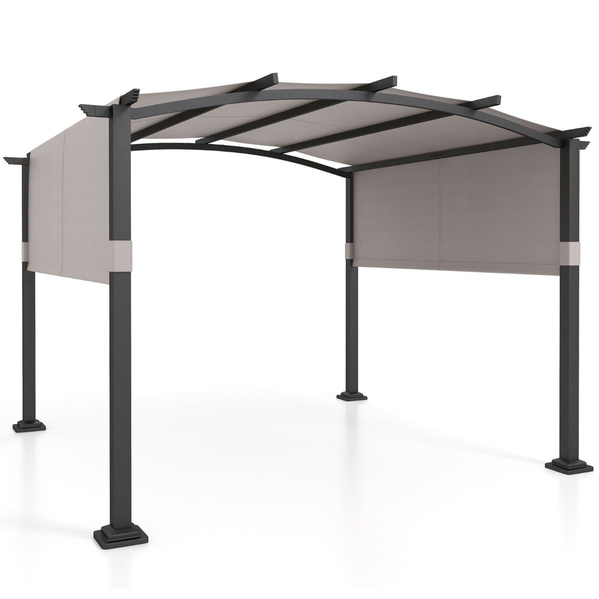 Outdoor Pergola with Retractable Sunshade Canopy and Anchored Plates-Beige