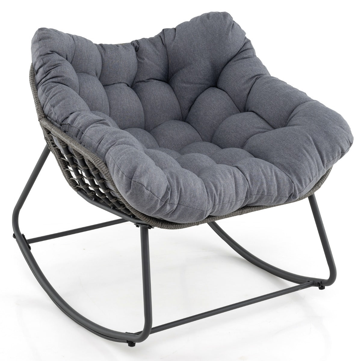 Outdoor Rocking Chair with Thick and Removable Cushion-Black