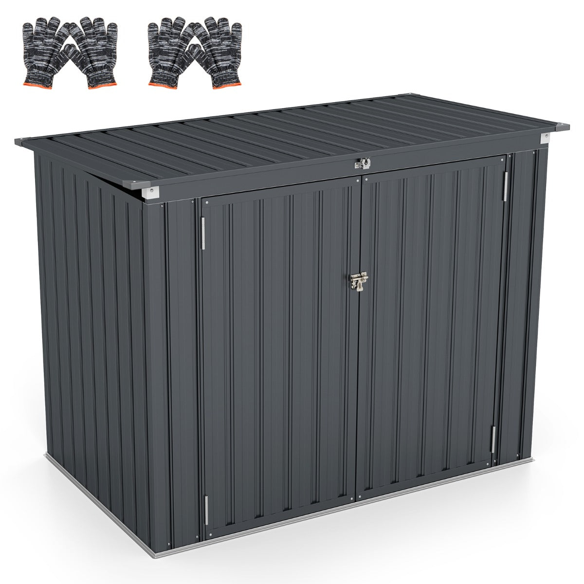 Outdoor Trash Can Storage Shed with Double Openings-Dark Grey