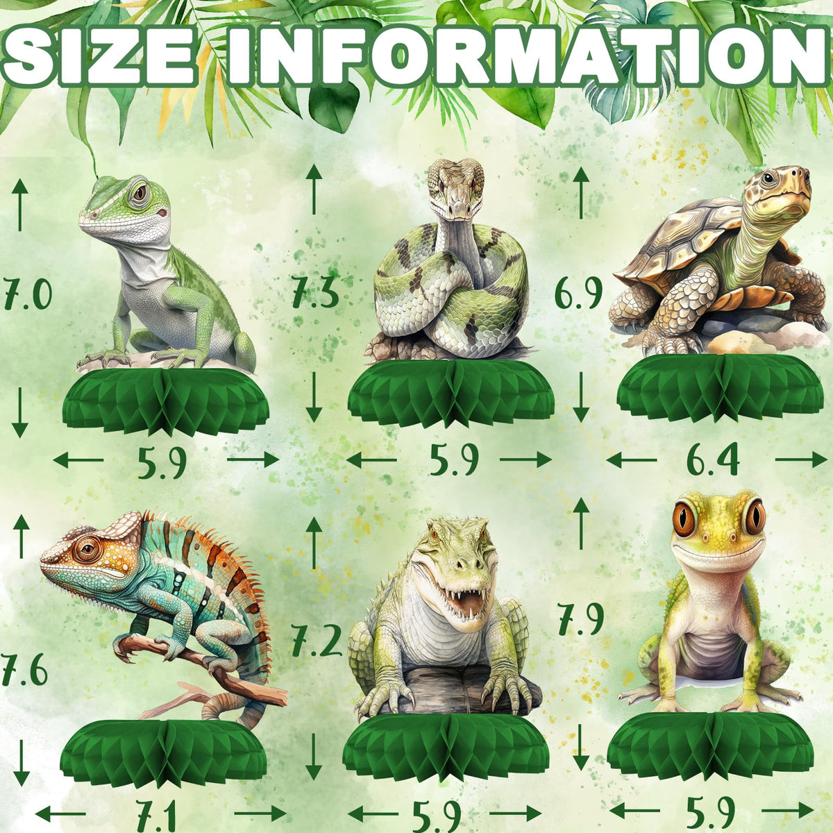 Outego Reptile Party Centerpiece Set | Honeycomb Table Toppers for Kids