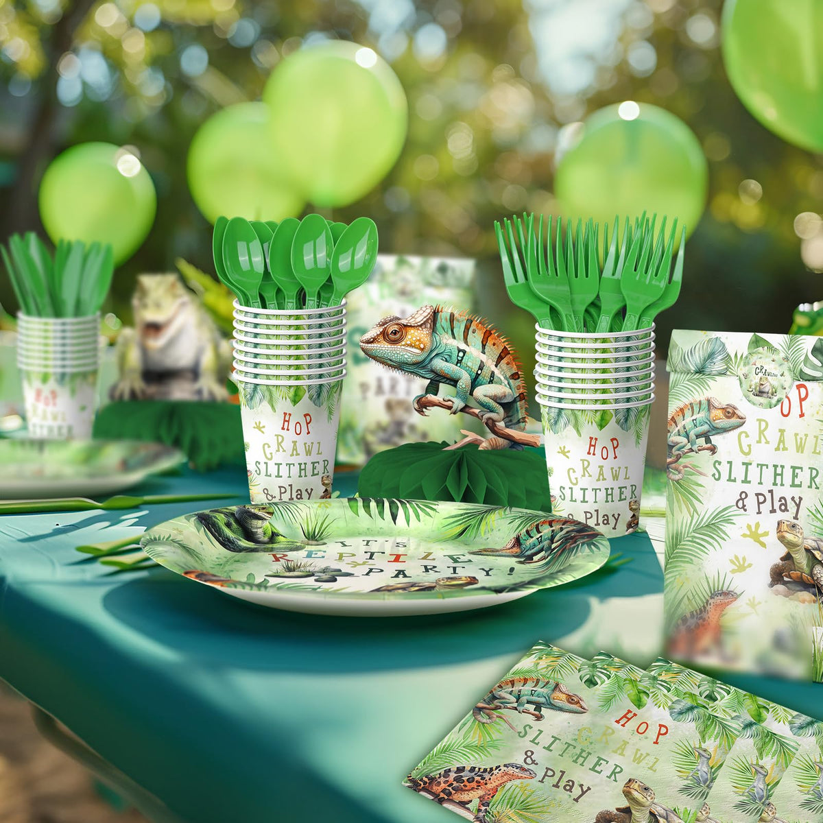 Outego Reptile Party Centerpiece Set | Honeycomb Table Toppers for Kids