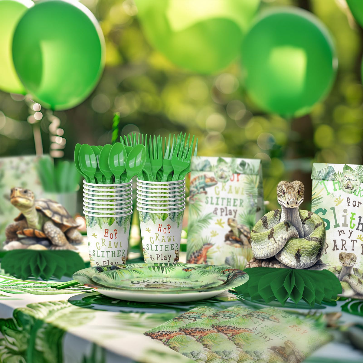 Outego Reptile Party Centerpiece Set | Honeycomb Table Toppers for Kids