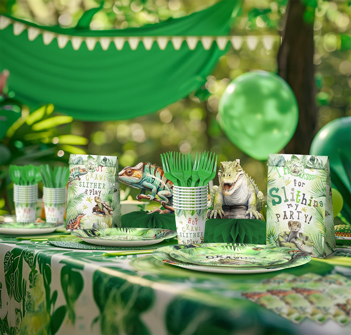 Outego Reptile Party Centerpiece Set | Honeycomb Table Toppers for Kids