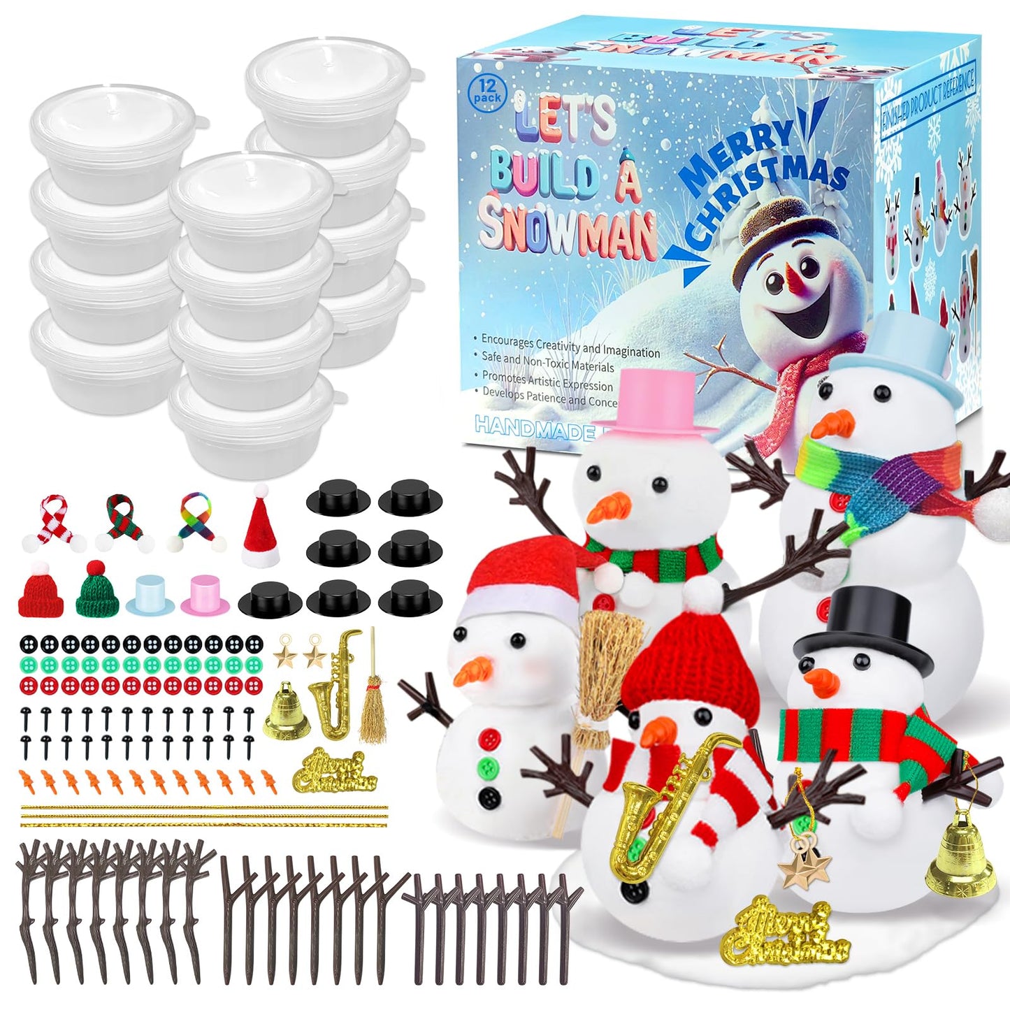 Outivity 12 Pack Build a Snowman Kit – Winter DIY Crafts for Kids