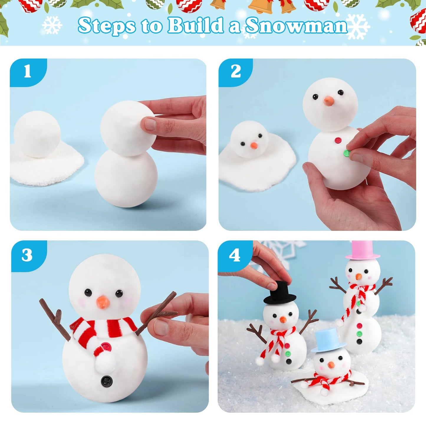 Outivity 12 Pack Build a Snowman Kit – Winter DIY Crafts for Kids