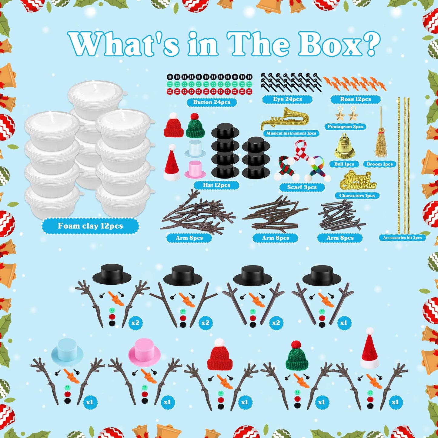 Outivity 12 Pack Build a Snowman Kit – Winter DIY Crafts for Kids