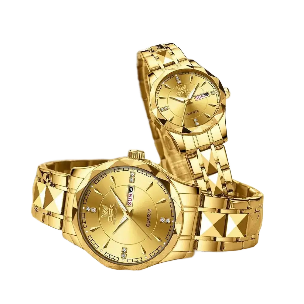 Golden Stainless Steel Couple Watches