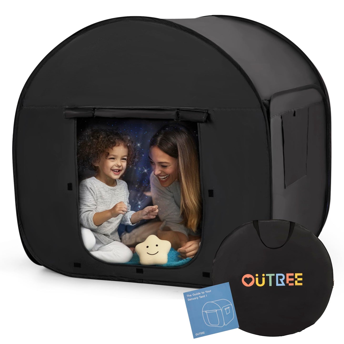 OUTREE Sensory Tent 47x47 in Black Print | Pop-Up Indoor Sensory Space for Kids