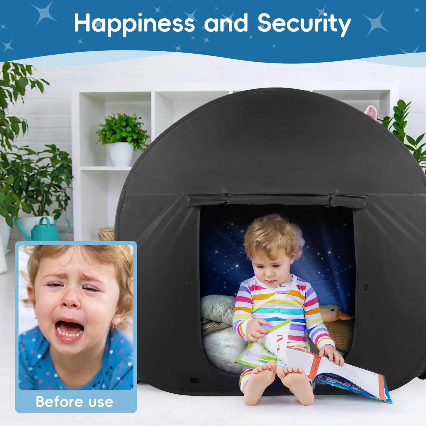 OUTREE Sensory Tent 47x47 in Black Print | Pop-Up Indoor Sensory Space for Kids