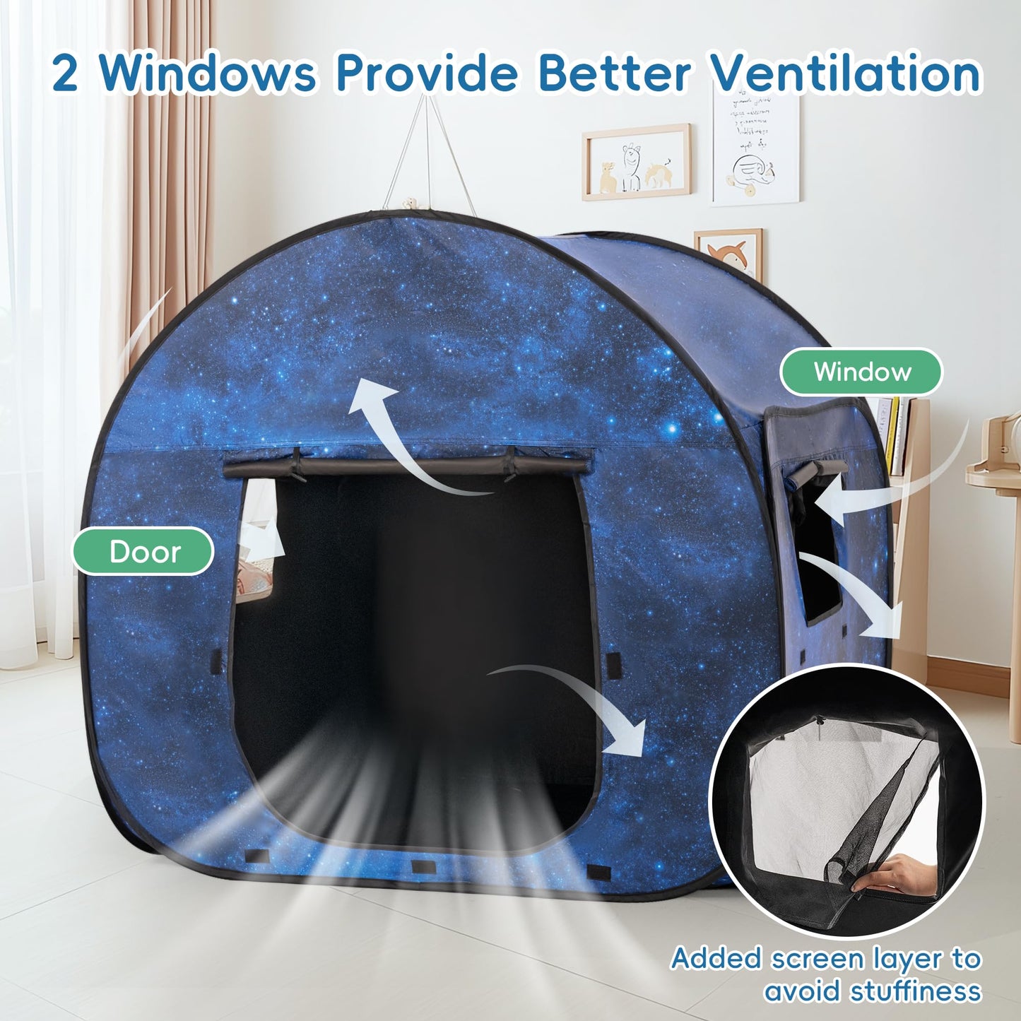 OUTREE Sensory Tent 47x47 in – Starry Night Print for Kids with Autism
