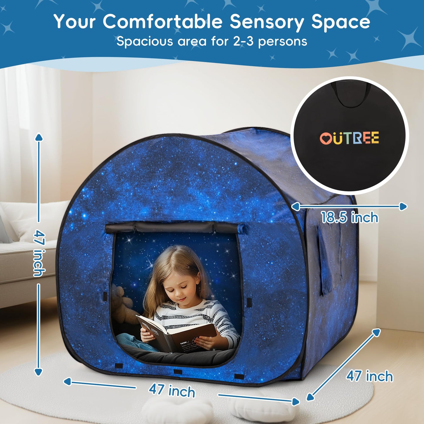 OUTREE Sensory Tent 47x47 in – Starry Night Print for Kids with Autism