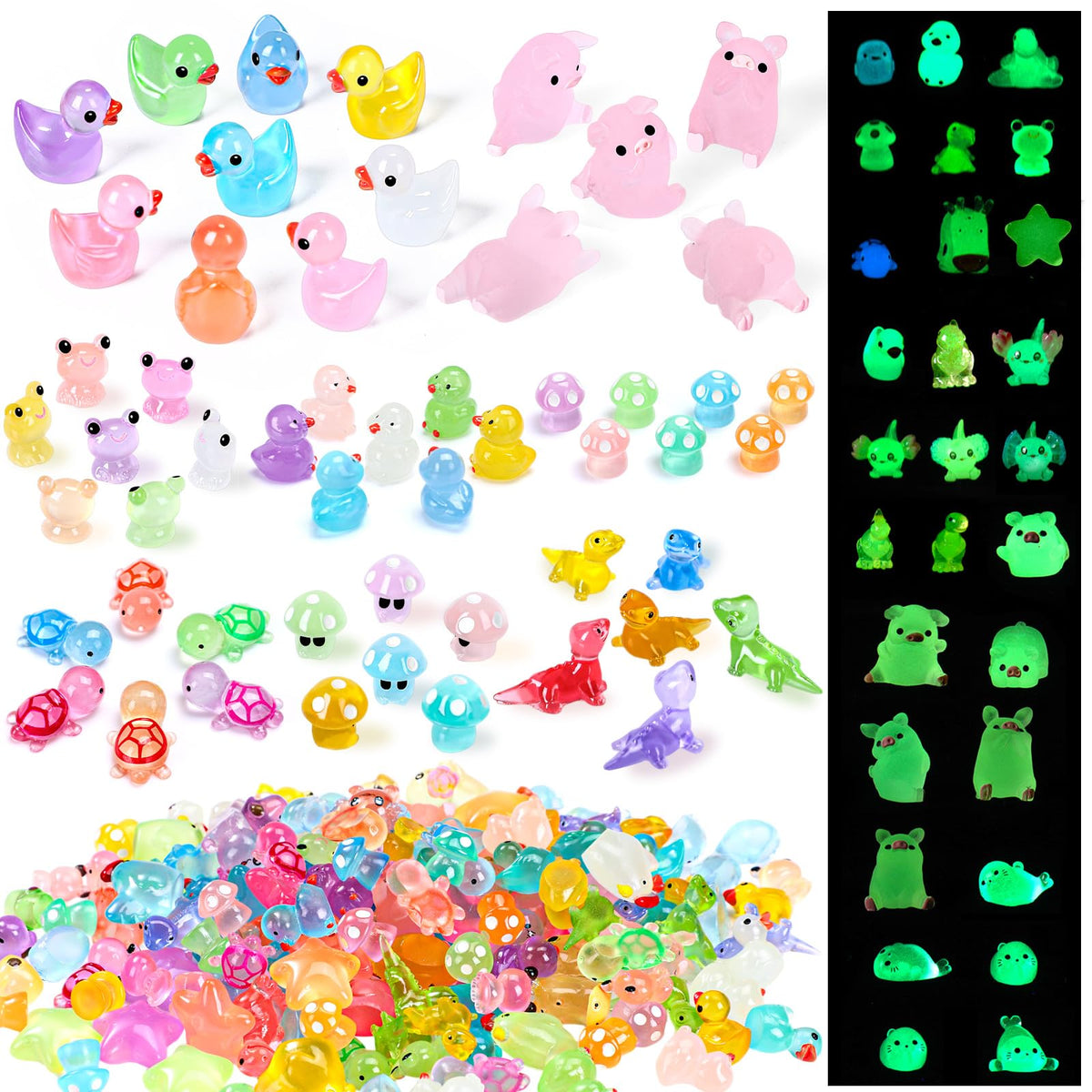 Outus 154 Pcs Luminous Mini Resin Animals – Glow in the Dark Ducks & More