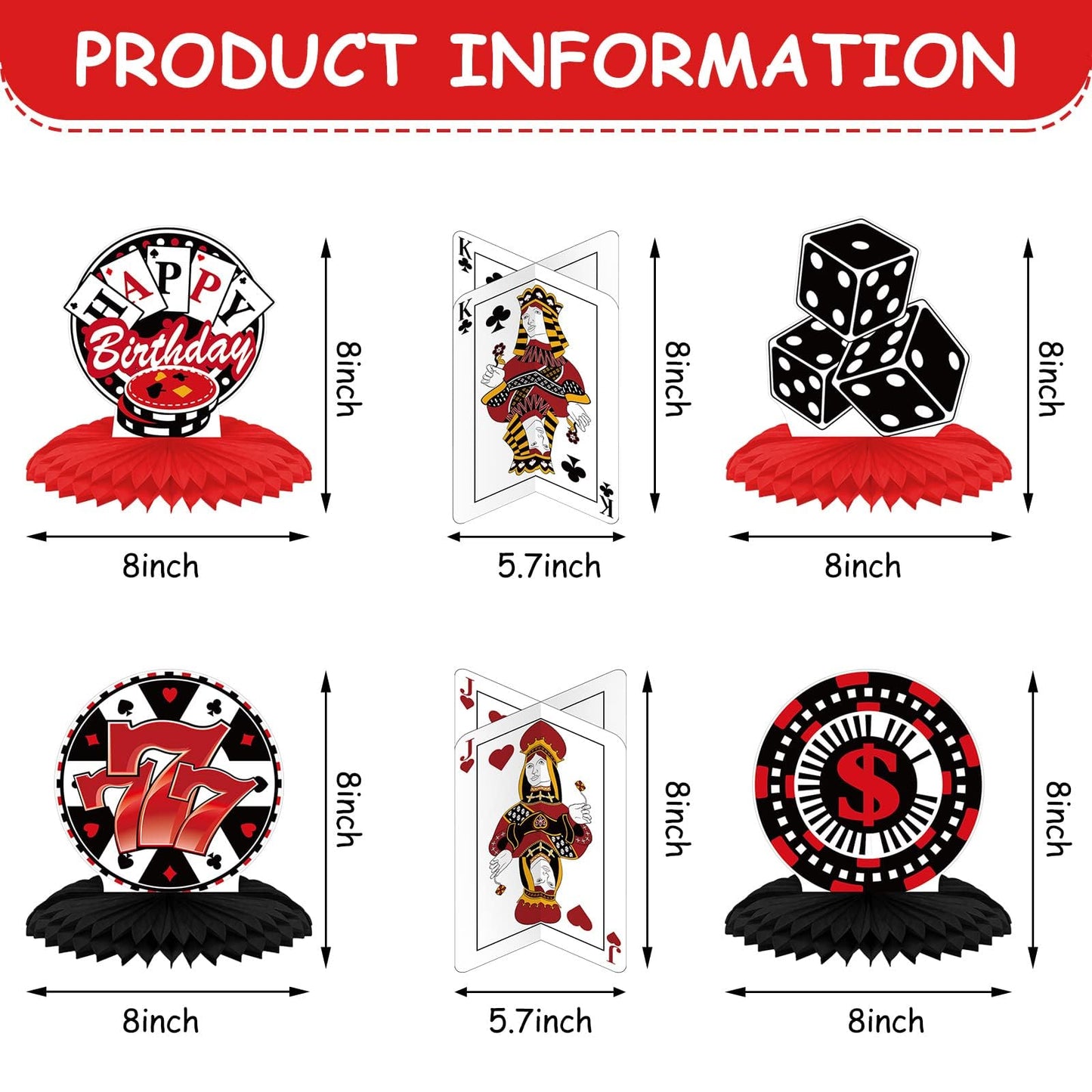 Outus 12-Piece Casino Theme Decorations: Honeycomb Centerpieces & Card Decor for Game Night