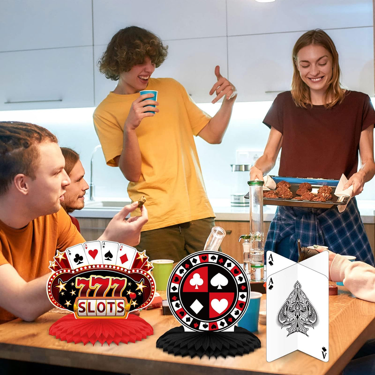 Outus 12-Piece Casino Theme Decorations: Honeycomb Centerpieces & Card Decor for Game Night