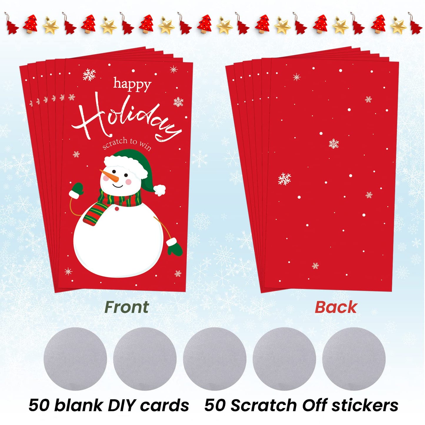 Outus 50 Pieces Christmas Scratch Off Cards & Stickers | Snowman Holiday Party Games & Prize Draws