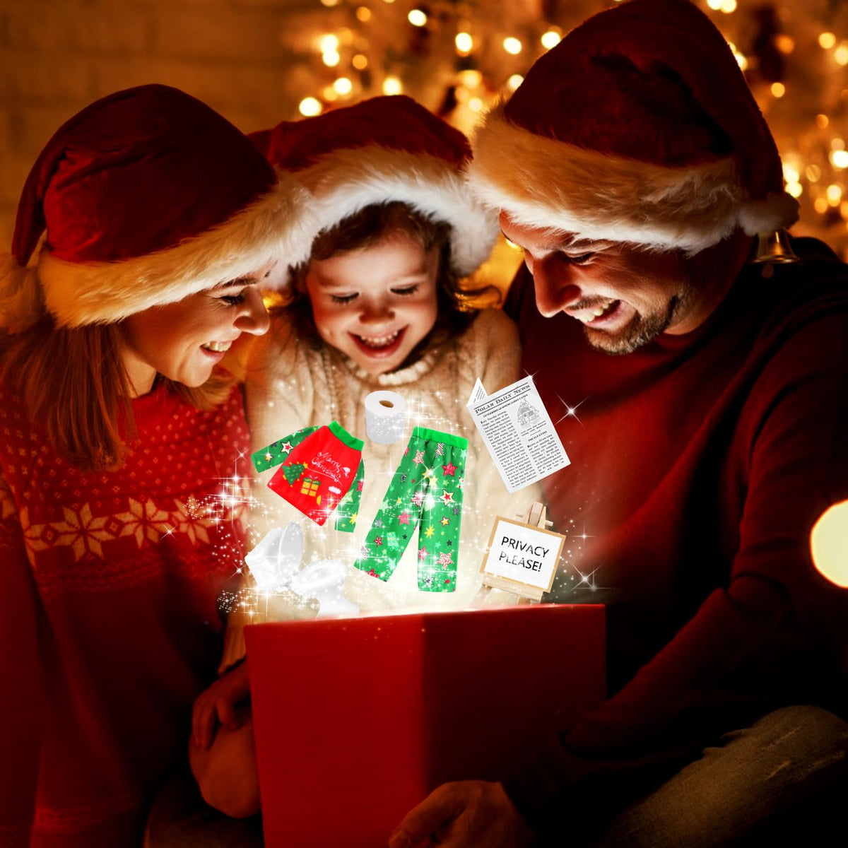 Outus 6-Piece Christmas Doll Accessories Set | Pajamas, Newspaper, Display Stand & Toilet Paper