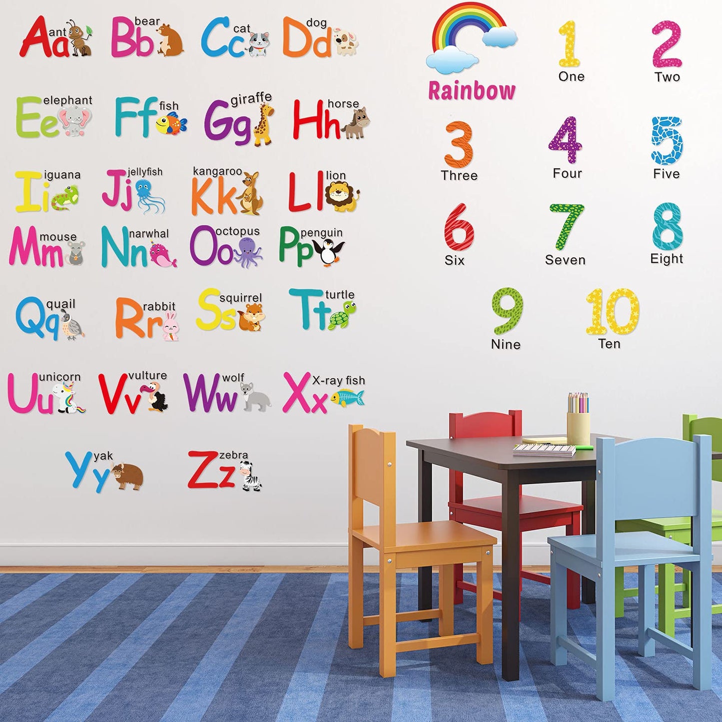 Outus 6 Sheets Alphabet Wall Decals – Classroom Letters, Numbers, Colors & Weather