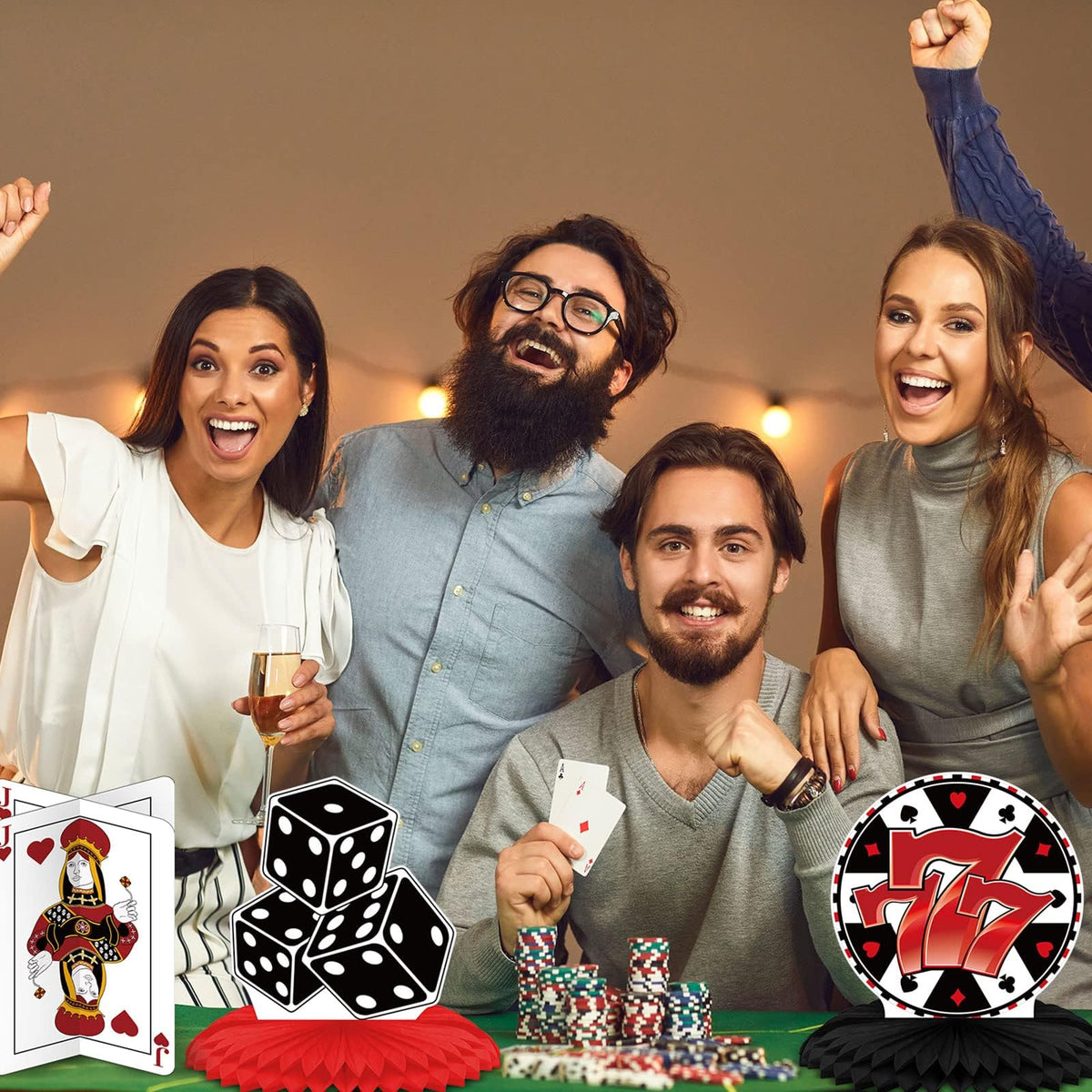 Outus 12-Piece Casino Theme Decorations: Honeycomb Centerpieces & Card Decor for Game Night