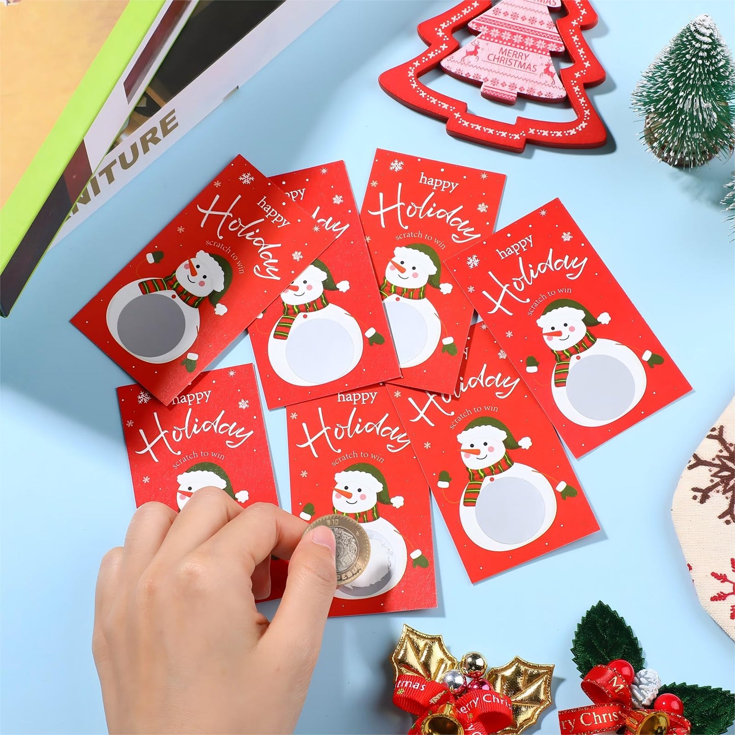 Outus 50 Pieces Christmas Scratch Off Cards & Stickers | Snowman Holiday Party Games & Prize Draws