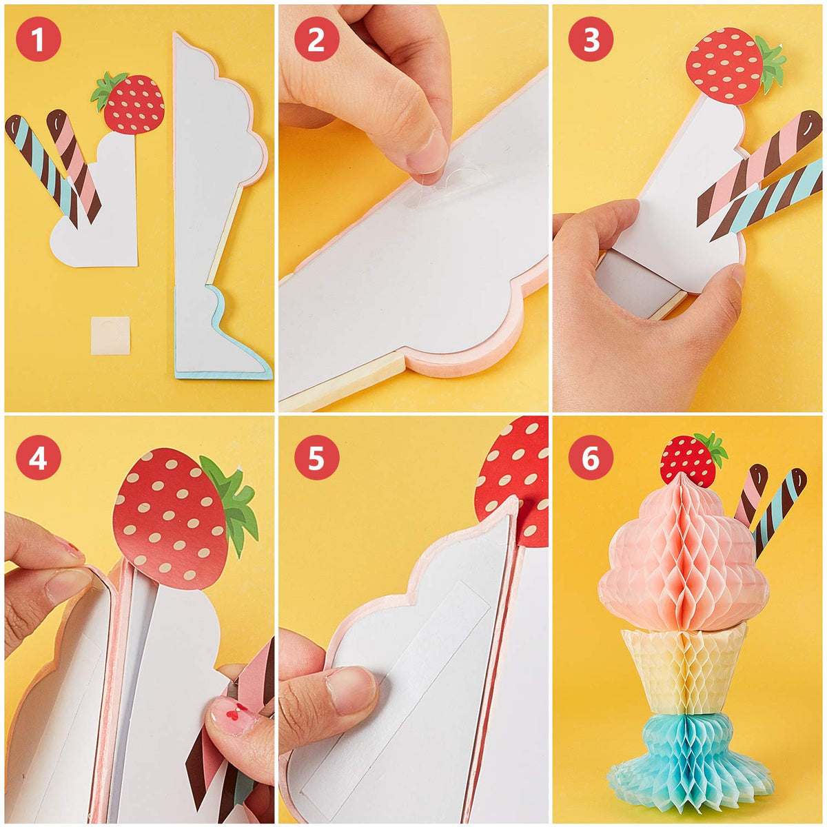 Outus 6-Piece Ice Cream Tissue Honeycomb Centerpieces for Party Decorations | Birthday & Baby Shower