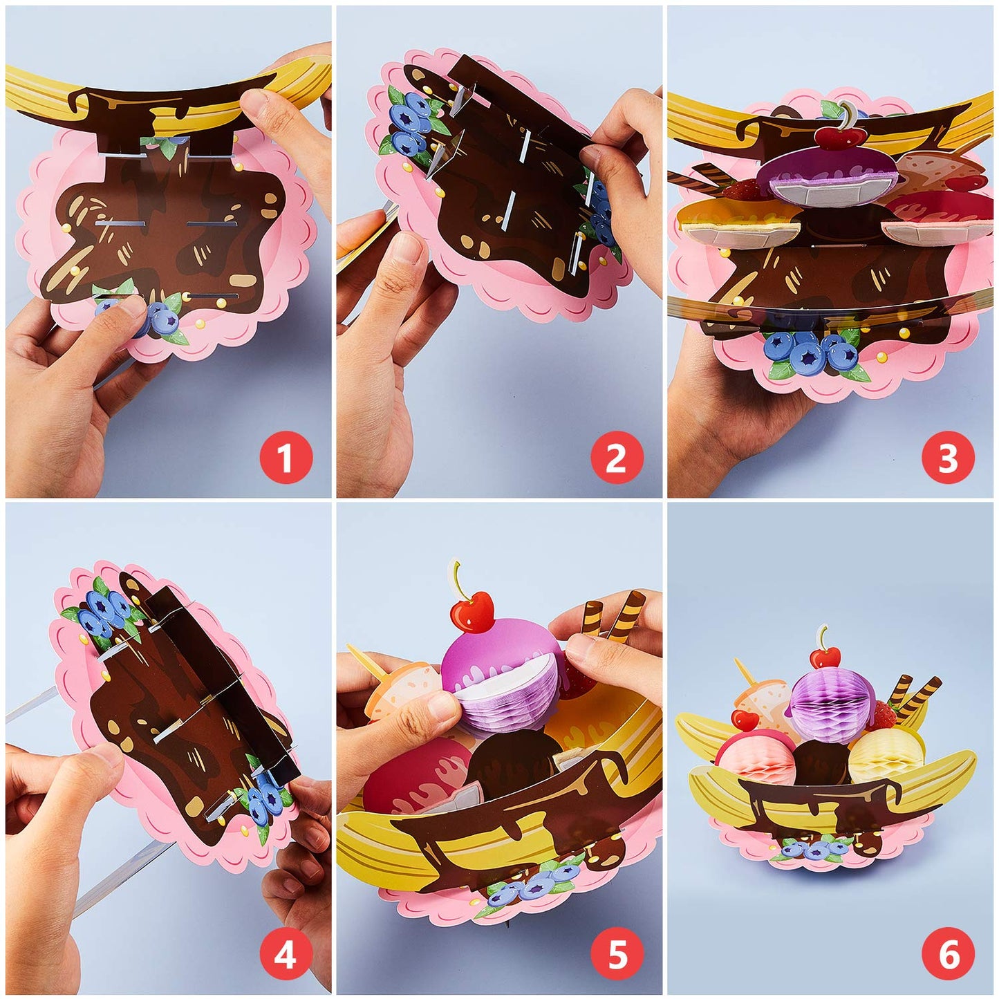 Outus 6-Piece Ice Cream Tissue Honeycomb Centerpieces for Party Decorations | Birthday & Baby Shower