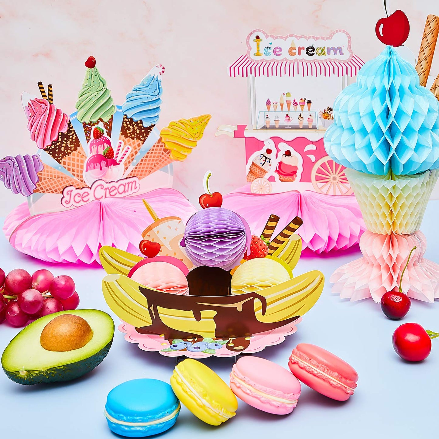 Outus 6-Piece Ice Cream Tissue Honeycomb Centerpieces for Party Decorations | Birthday & Baby Shower