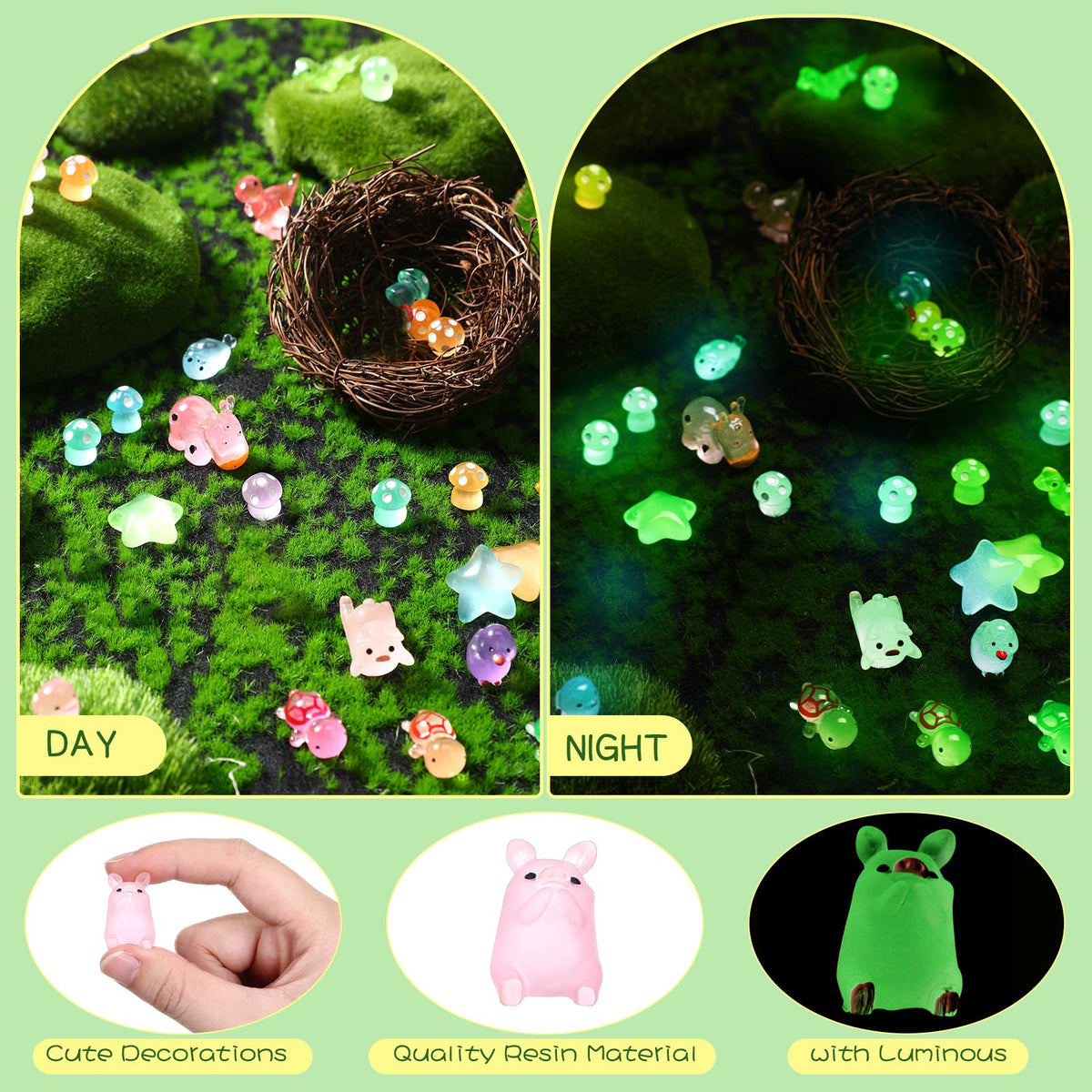 Outus 154 Pcs Luminous Mini Resin Animals – Glow in the Dark Ducks & More