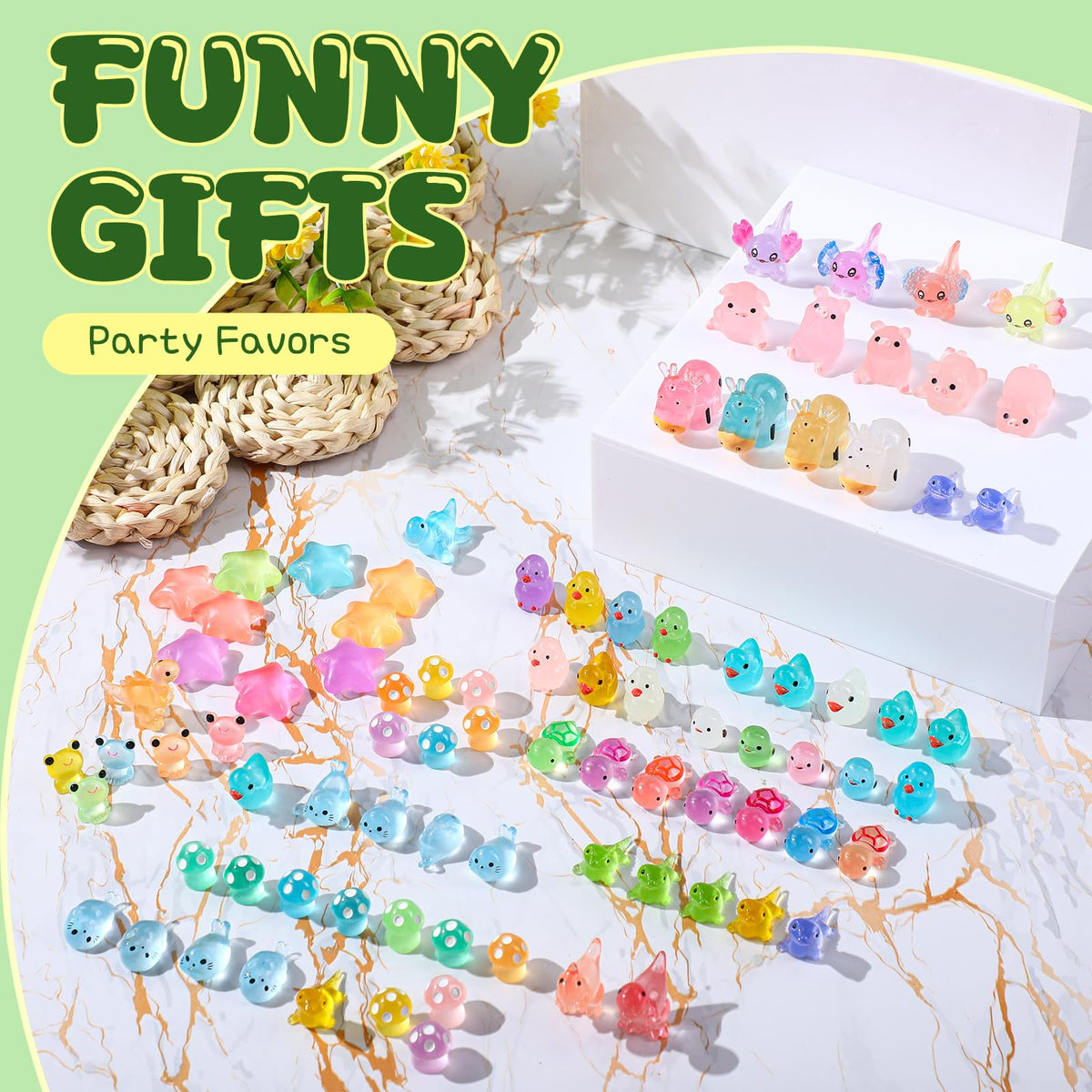 Outus 154 Pcs Luminous Mini Resin Animals – Glow in the Dark Ducks & More