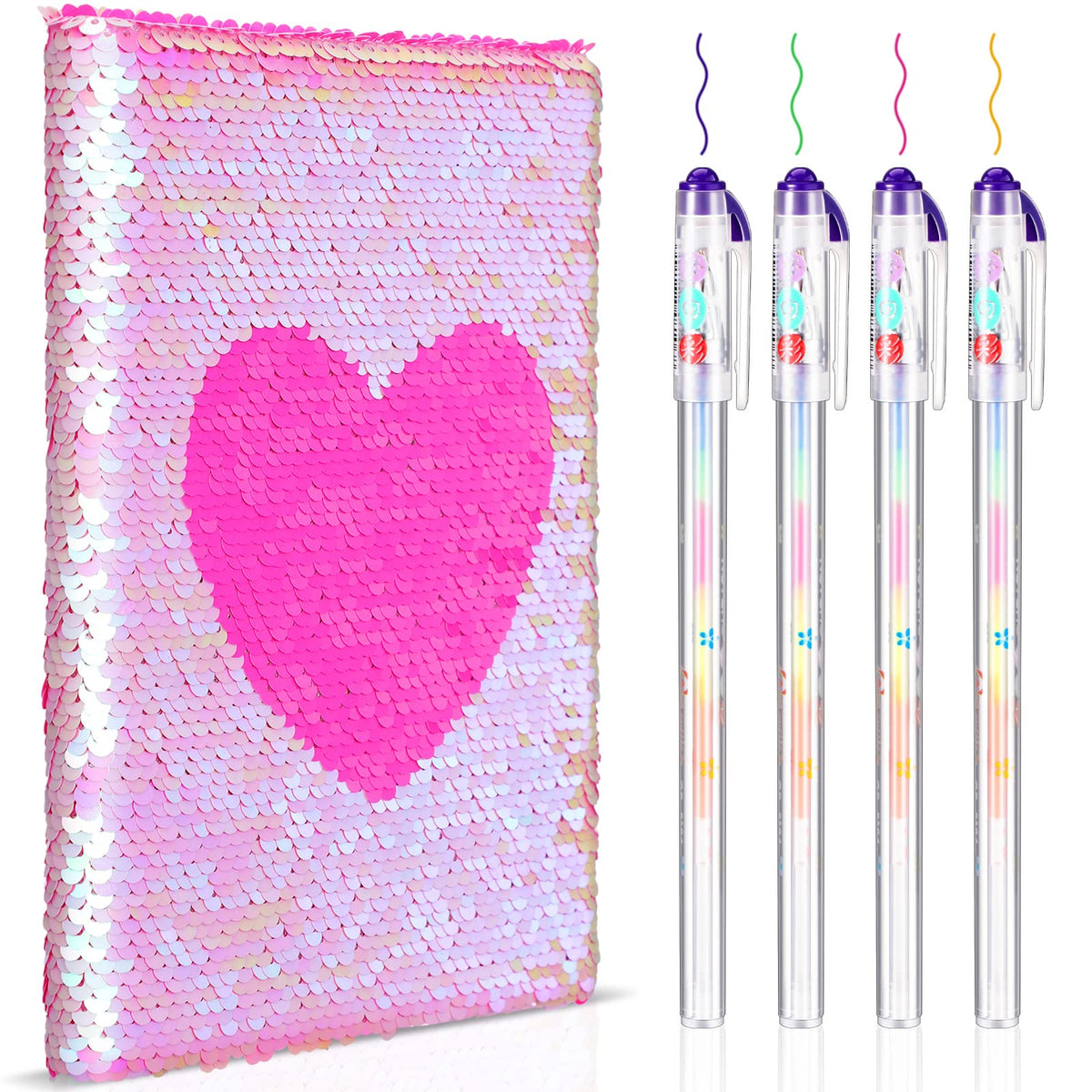 Outus 4-Pcs Sequin Journal Set for Kids – Glitter Notebook & Gel Pens