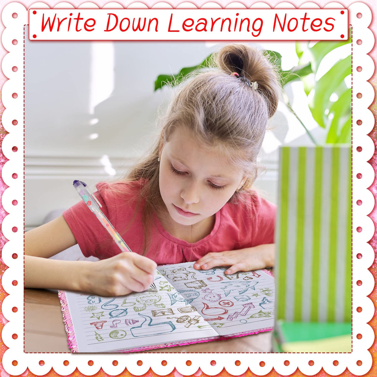 Outus 4-Pcs Sequin Journal Set for Kids – Glitter Notebook & Gel Pens