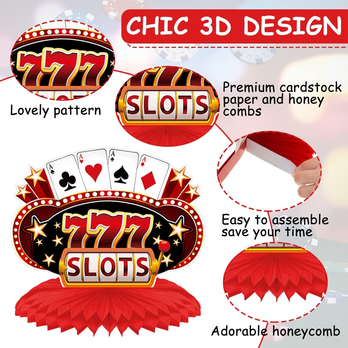 Outus 12-Piece Casino Theme Decorations: Honeycomb Centerpieces & Card Decor for Game Night