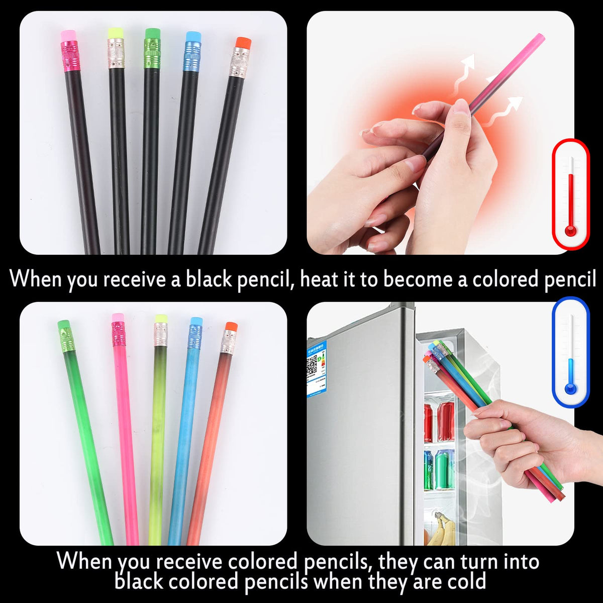 Outus 15-Piece Color-Changing Mood Pencil Bulk with Eraser – Heat Activated Thermochromic Pencils