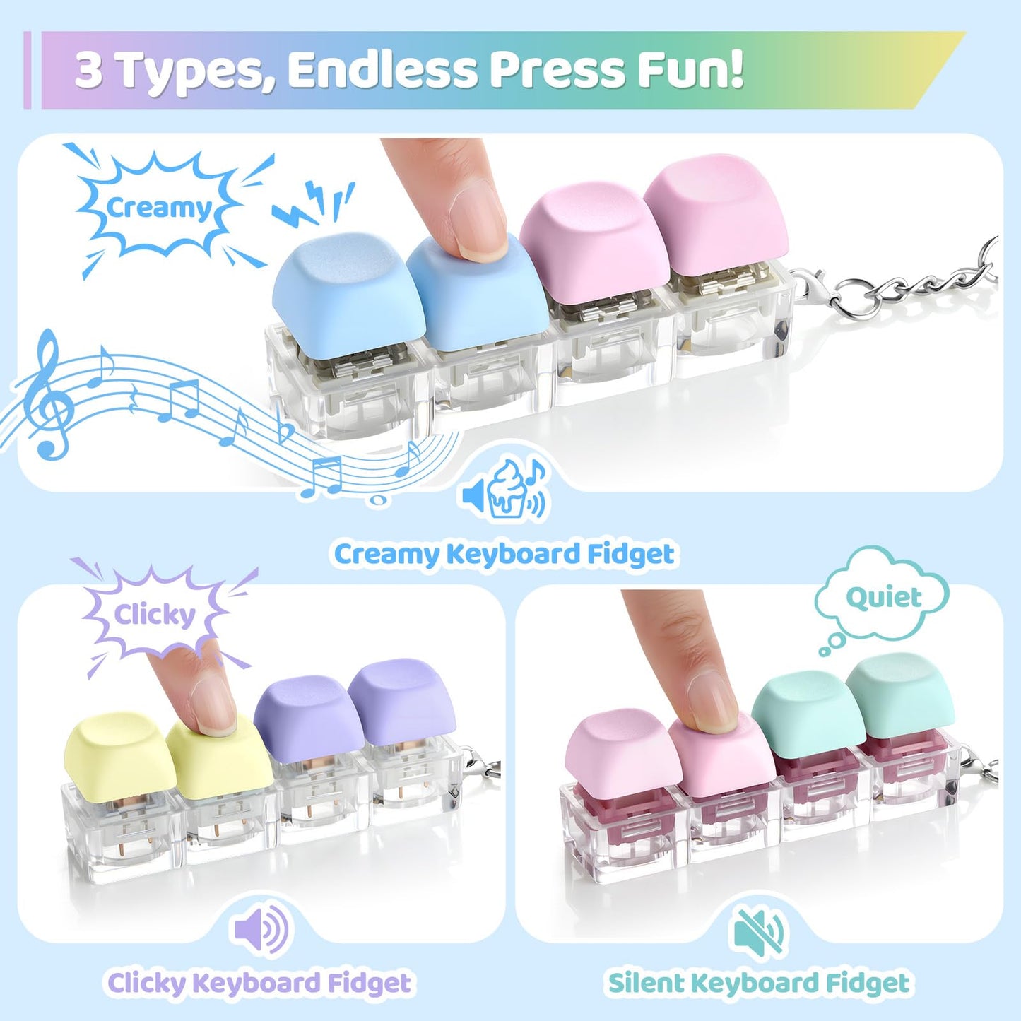 OUTXE 3-Pack Keyboard Fidget Toy – Clicky, Creamy & Silent Relief for Focus