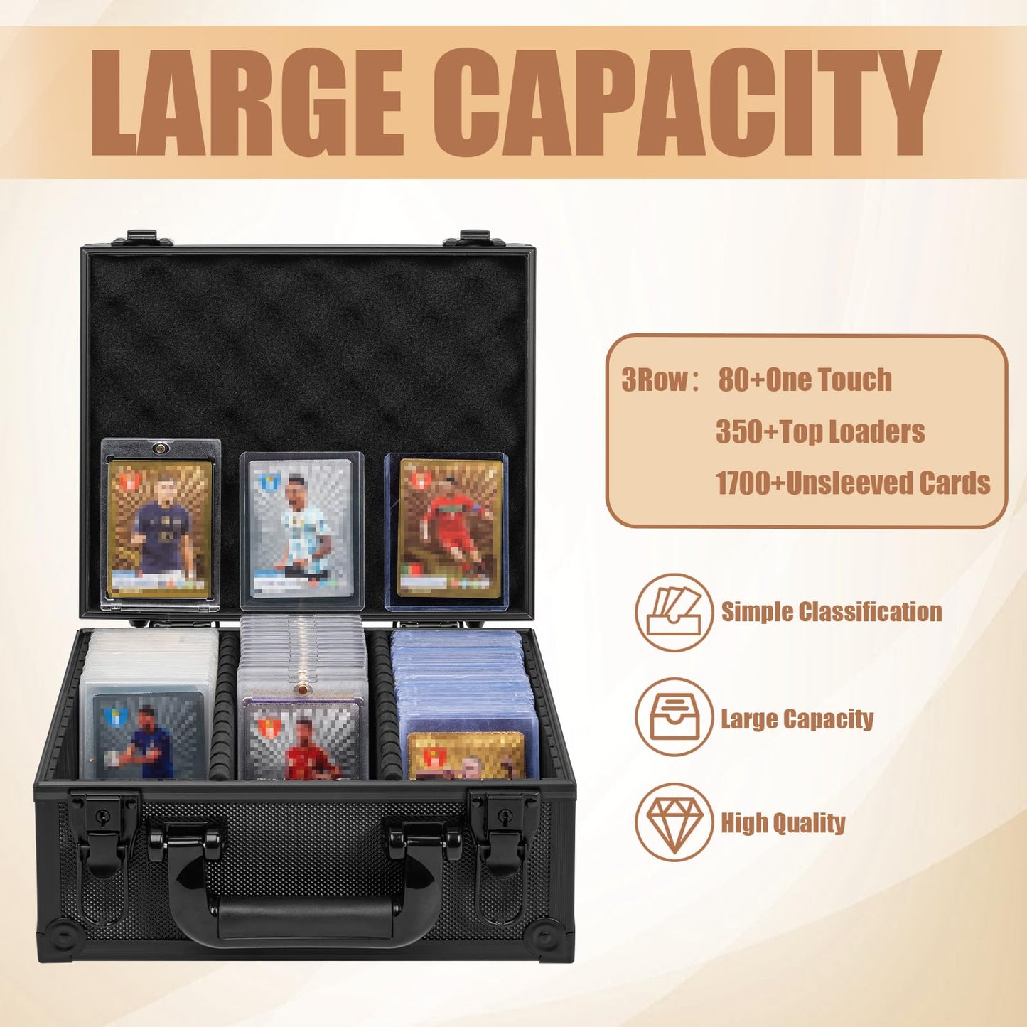 OUUTMEE Toploader Storage Box: 3x4 Cards, 5 Partitions, 350+ Capacity, Magnetic Holders